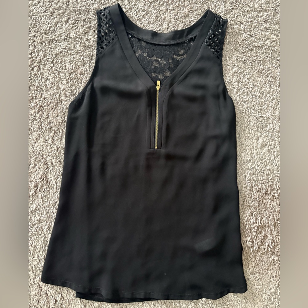 Black Sleeveless Top with Lace and Zipper